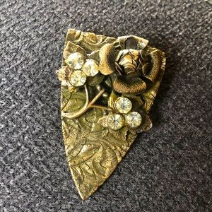 Metal (Brass?) Scarf Clip w/ Rhinestone Accent